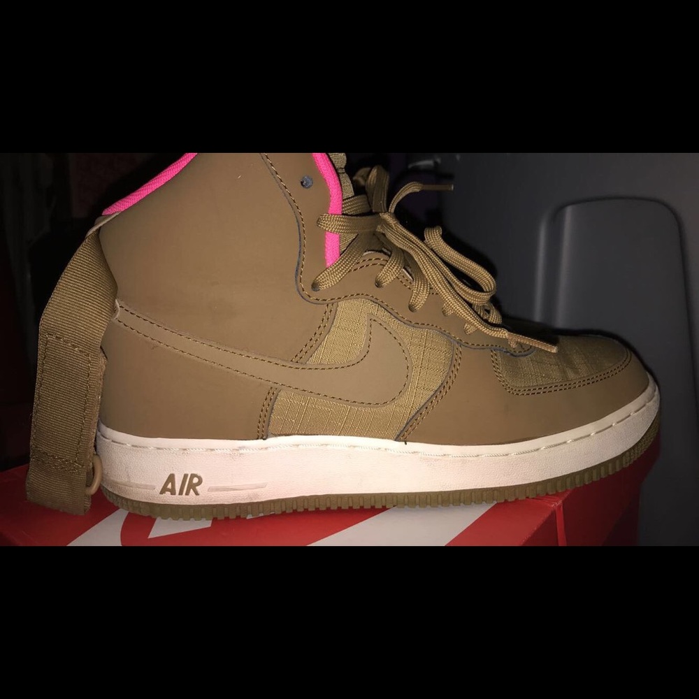 Nike pink & tan Air Force ones